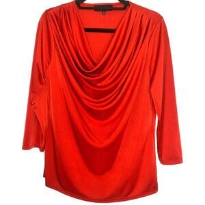 Jones Womens L Blouse, Scoop Neck 3/4 Sleeve Silky Cowl Neck Top Orange NWOT